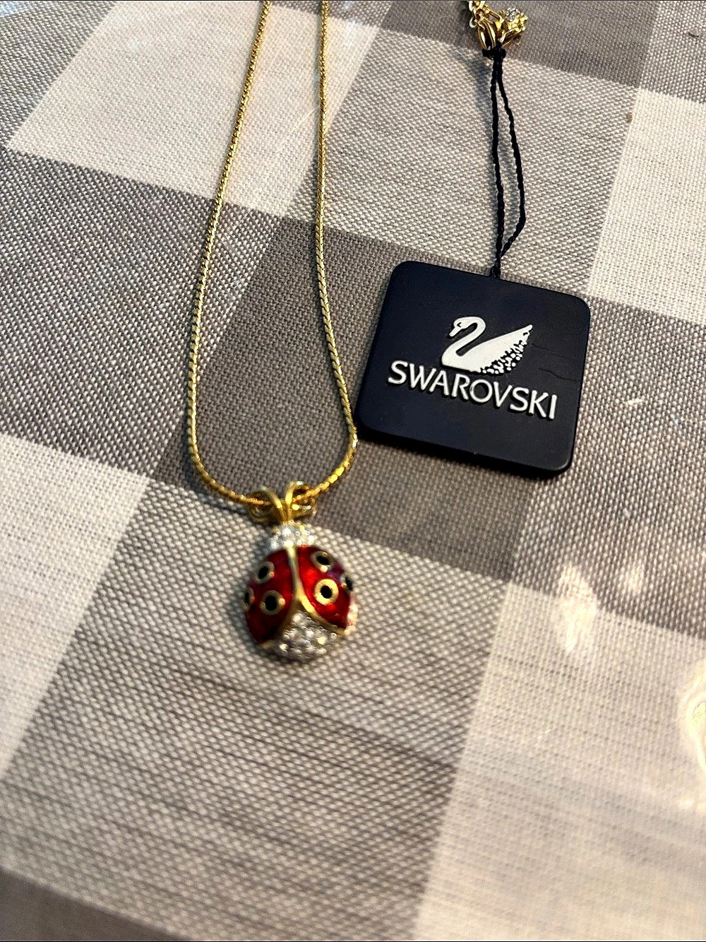 Swarovski Sparkling Dance Ladybug Necklace Gold & Red NWT